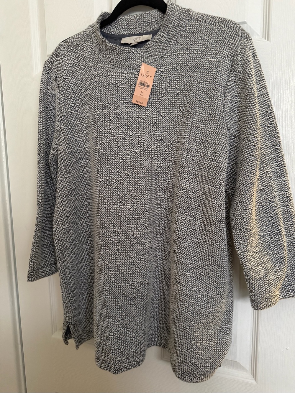 LOFT Marled Crewneck Sweater in Gray and White